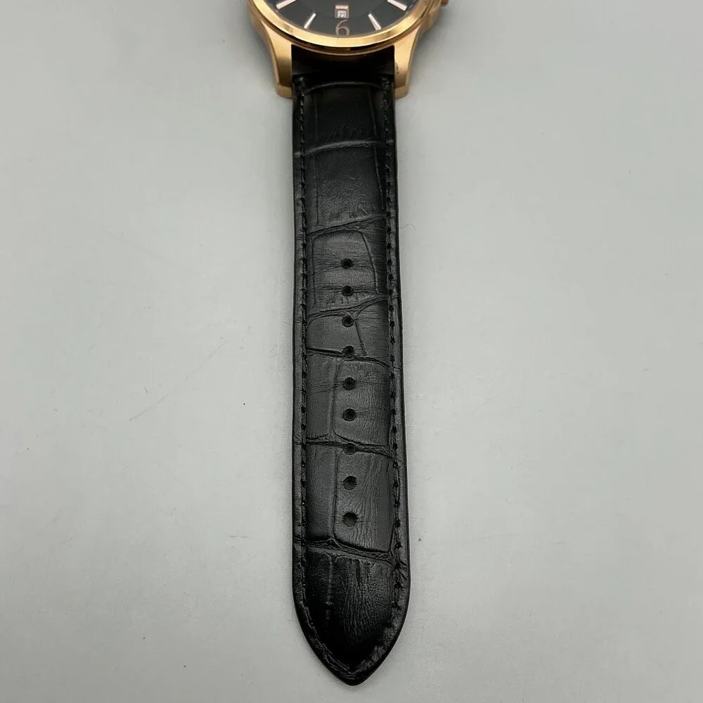 Lucien Piccard Mens Watch 42mm Black Dial Rose Gold Tone Date New Battery